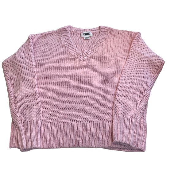 EUC Victoria Secrets PINK Cable Knit V Neck Loose Fit Sweater Size XS/S - Picture 3 of 5